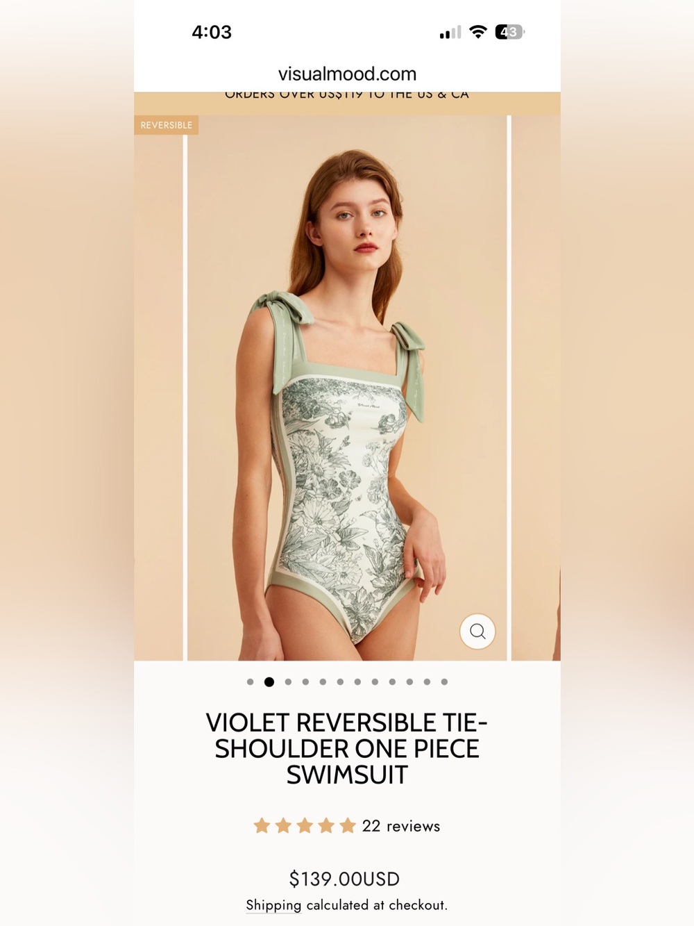 Reversible Tie-Shoulder One-Piece Swimsuit - Sage Floral